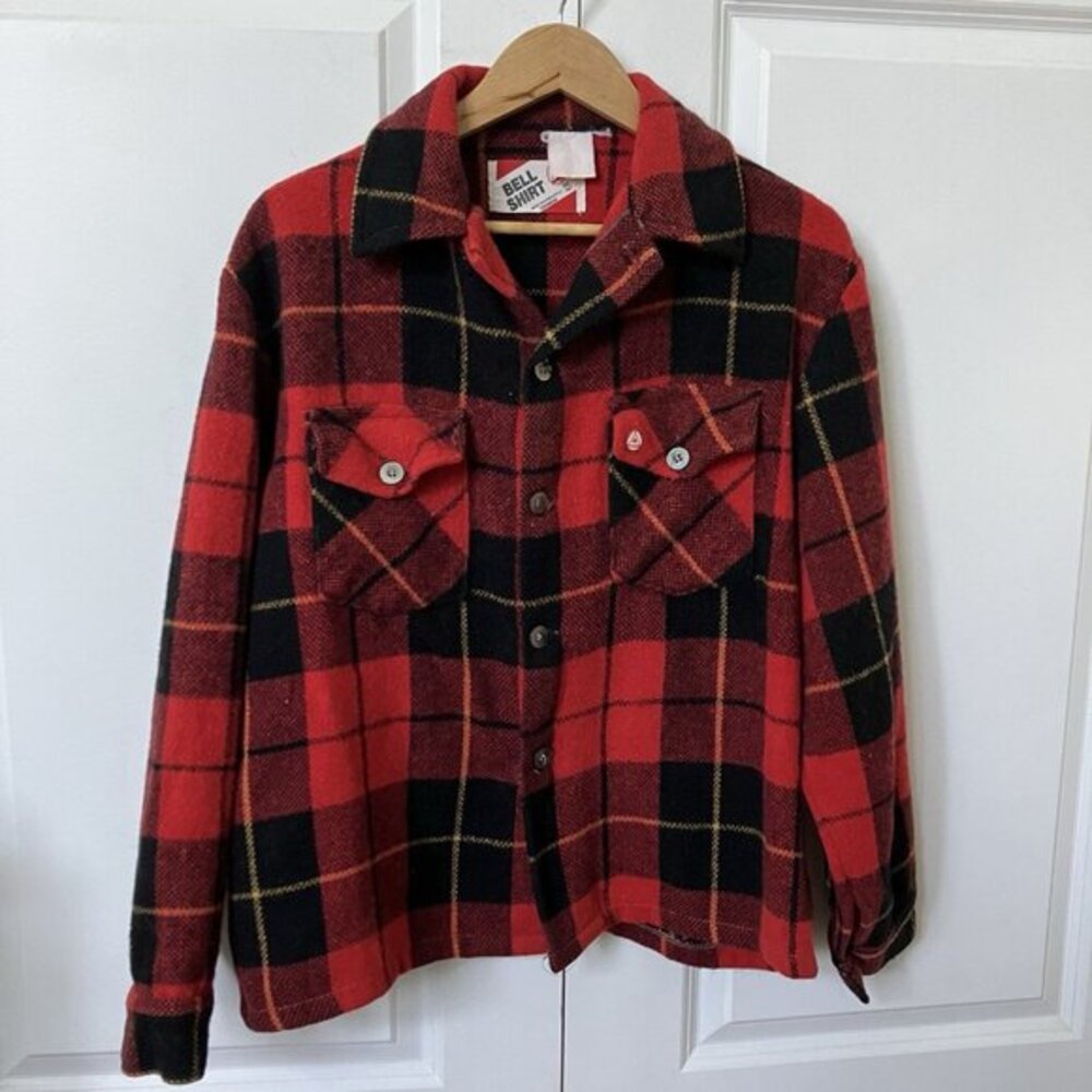 Vintage Bell‎ Shirt Red Plaid Wool Blend Lumberjack Camper Shacket
